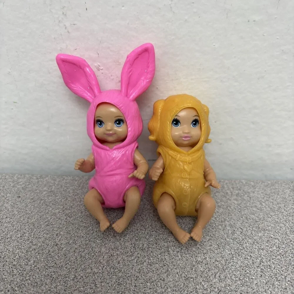 Barbie Skipper Babysitters Inc Baby in Rubber Outfits, Pink Bunny, Brown Doggie